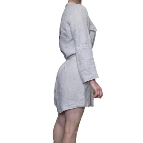 Shirt Dress Mini 100% Linen safari inspired Tan color Buttons Size S EFFETI MODA - Picture 2 of 13